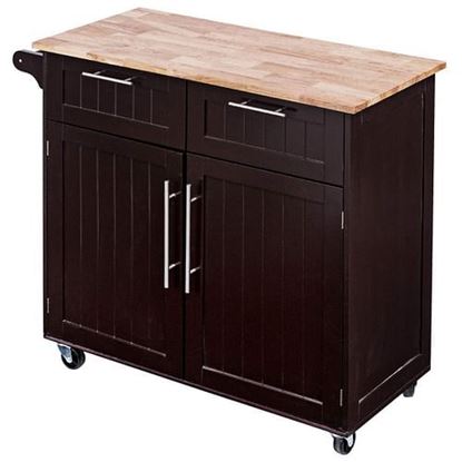 Foto de Heavy Duty Rolling Kitchen Cart with Tower Holder and Drawer-Brown - Color: Brown
