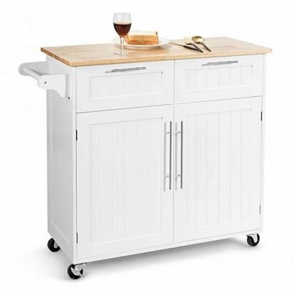 Picture of Heavy Duty Rolling Kitchen Cart with Tower Holder and Drawer-White - Color: White