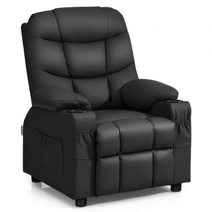 Picture of PU Leather Kids Recliner Chair with Cup Holders and Side Pockets-Black - Color: Black