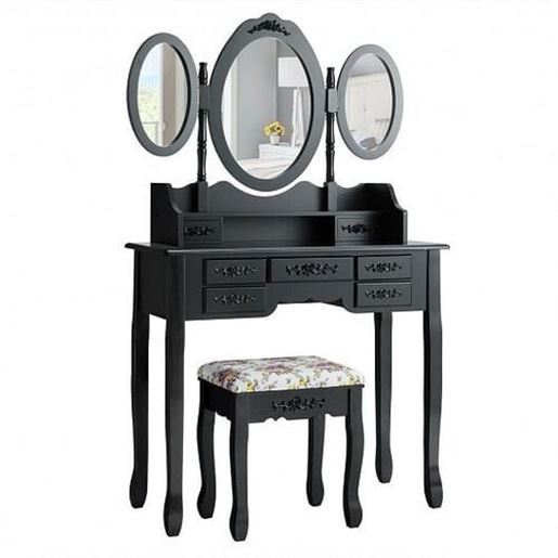 Foto de 7 Drawer Tri-Folding Mirror Dressing Vanity Makeup Set-White