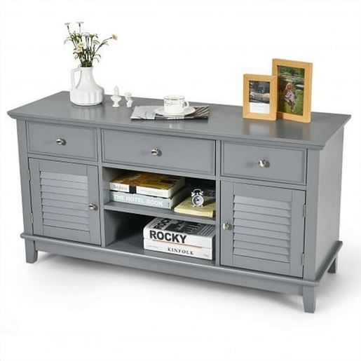 Picture of TV Stand Media Console with Drawers Cabinets-Gray - Color: Gray