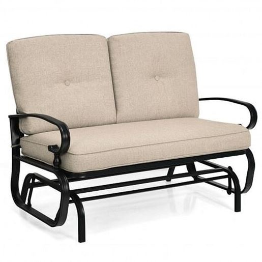 Picture of 2 Seats Outdoor Swing Glider Chair with Comfortable Cushions-Beige - Color: Beige
