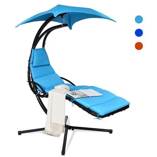 Picture of Hanging Stand Chaise Lounger Swing Chair with Pillow-Blue - Color: Blue