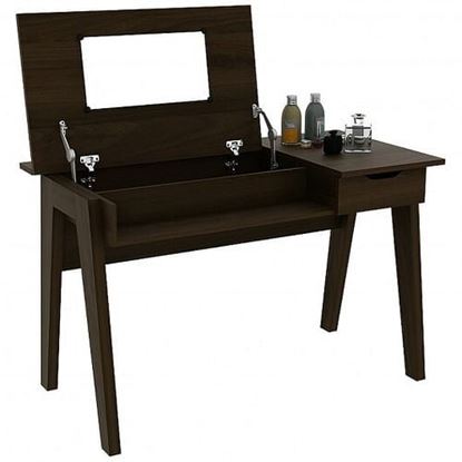 Picture of Dressing Table with Flip Mirror and Storage Drawer - Color: Brown