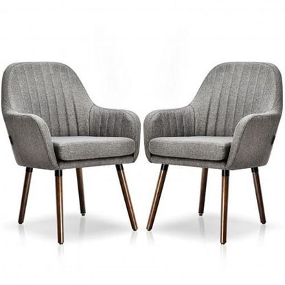 Picture of Set of 2 Fabric Upholstered Accent Chairs with Wooden Legs-Gray - Color: Gray