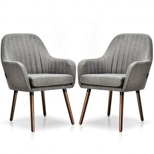 Picture of Set of 2 Fabric Upholstered Accent Chairs with Wooden Legs-Gray - Color: Gray