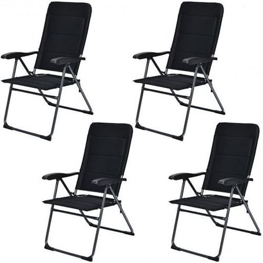 Picture of Set of 4 Patio Folding Chairs with Adjustable Backrest-Black - Color: Black