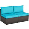 Picture of 2 Pieces Patio Rattan Armless Sofa Set with 2 Cushions and 2 Pillows-Blue - Color: Blue