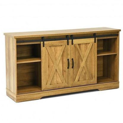 Picture of 59" TV Stand with Adjustable Shelf and Sliding Barn Door Cabinet-Golden - Color: Golden