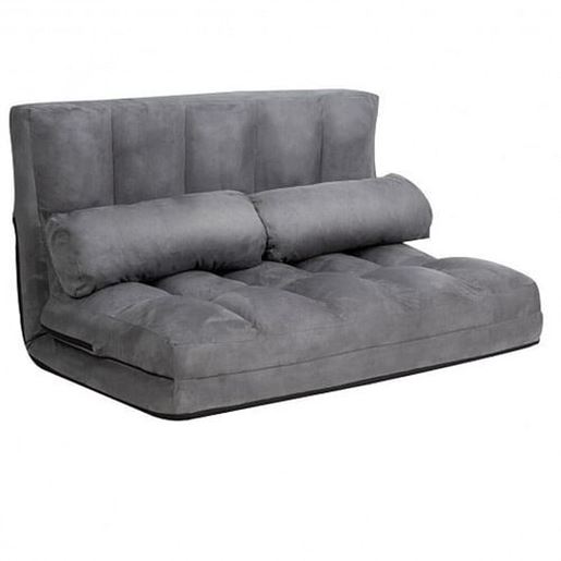 Picture of Foldable Floor 6-Position Adjustable Lounge Couch-Gray - Color: Gray