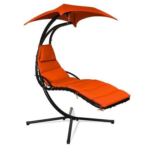 Picture of Hanging Stand Chaise Lounger Swing Chair with Pillow-Orange - Color: Orange