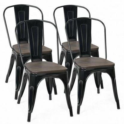Image de 18 Inch Height Set of 4 Stackable Style Metal Wood Dining Chair-Black - Color: Black - Size: 17" x 21" x 33"