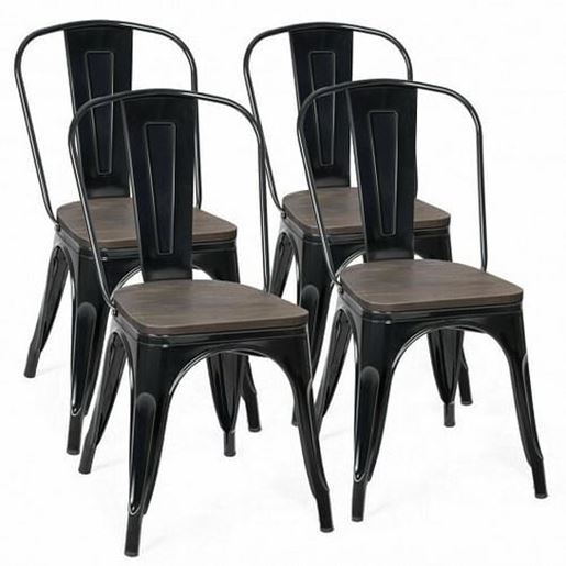 Foto de 18 Inch Height Set of 4 Stackable Style Metal Wood Dining Chair-Black - Color: Black - Size: 17" x 21" x 33"