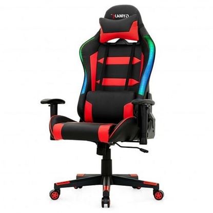 Picture of Adjustable Swivel Gaming Chair with LED Lights and Remote-Red - Color: Red