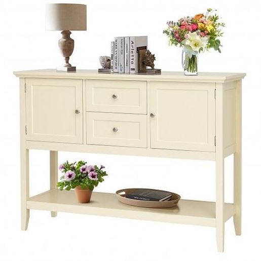Изображение Wooden Sideboard Buffet Console Table  with Drawers and Storage-Beige - Color: Beige
