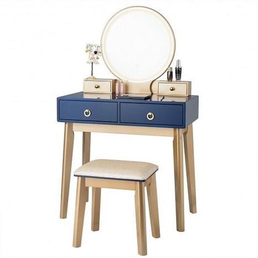 Изображение Makeup Vanity Table Set 3 Color Lighting Dressing Table-Blue - Color: Blue