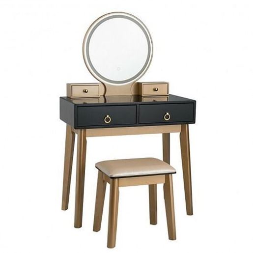 Foto de Makeup Vanity Table Set 3 Color Lighting Dressing Table-Black - Color: Black