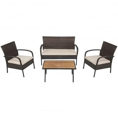 Picture of 4 Pieces Patio Rattan Outdoor Conversation Set with Cushions