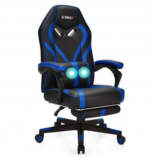 Picture of Computer Massage Gaming Recliner Chair with Footrest-Blue - Color: Blue