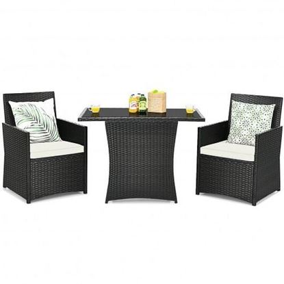 Picture of 3 Pieces Patio Rattan Furniture Set with Cushion and Sofa Armrest-White - Color: White