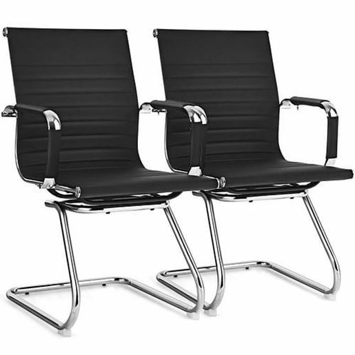 Picture of Set of 2 Heavy Duty Gues Chairs for Guest Reception Conference-Black - Color: Black