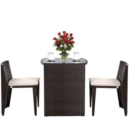 Picture of 3 Pieces Wicker Patio Cushioned Outdoor Chair and Table Set