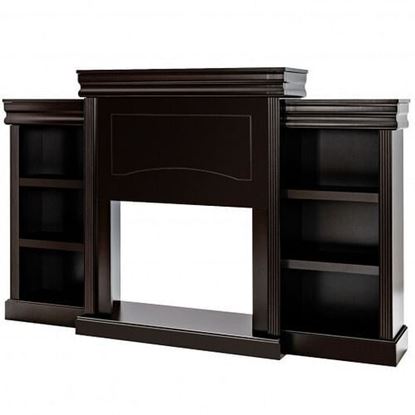 Picture of 70 Inch Modern Fireplace Media Entertainment Center with Bookcase-Brown - Color: Brown