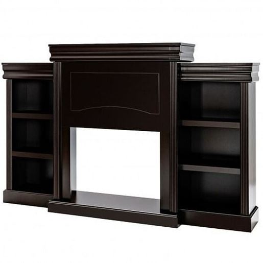 Picture of 70 Inch Modern Fireplace Media Entertainment Center with Bookcase-Brown - Color: Brown