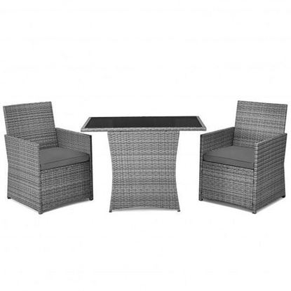Picture of 3 Pieces Patio Rattan Furniture Set with Cushioned Armrest Sofa-Gray - Color: Gray