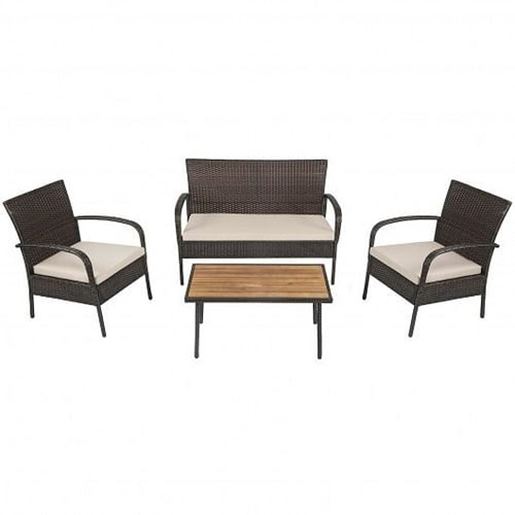 Picture of 4 Pieces Patio Rattan Outdoor Conversation Set with Cushions