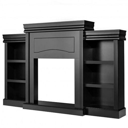 Picture of 70 Inch Modern Fireplace Media Entertainment Center with Bookcase-Black - Color: Black