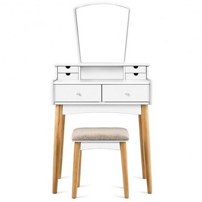 Picture of Vanity Table Set Dressing Table Cushioned Stool Makeup Table - Color: White