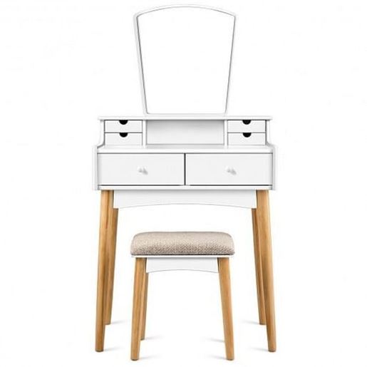 Picture of Vanity Table Set Dressing Table Cushioned Stool Makeup Table - Color: White