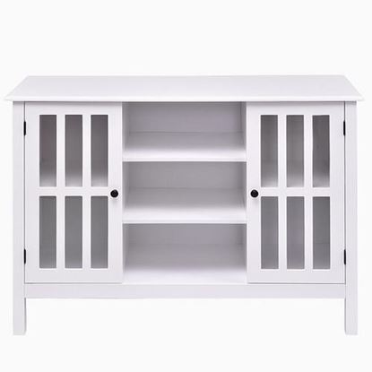 Foto de White Wood 43-inch TV Stand with Glass Panel Doors