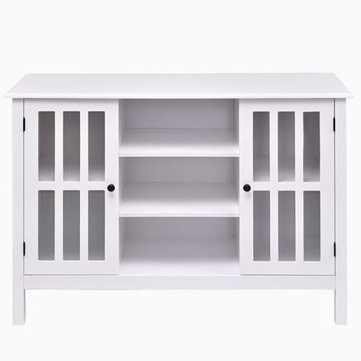 图片 White Wood 43-inch TV Stand with Glass Panel Doors