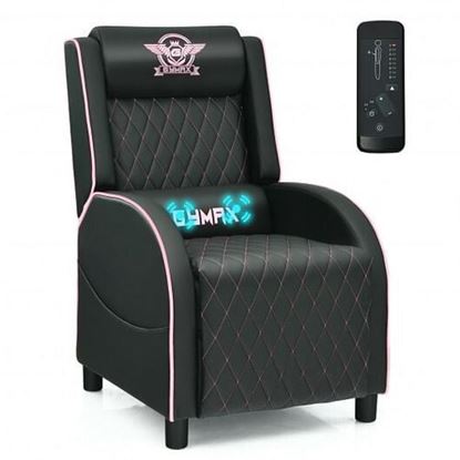 Picture of Massage Gaming Recliner Chair with Headrest and Adjustable Backrest for Home Theater-Pink - Color: Pink