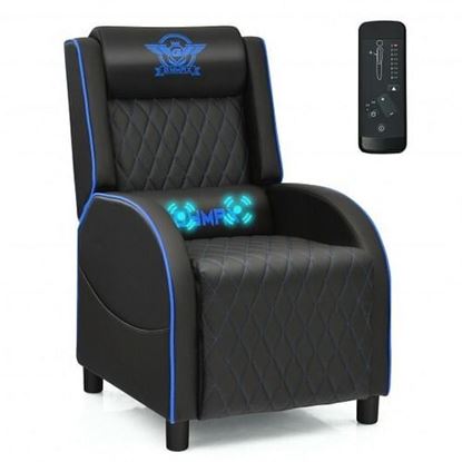 Picture of Massage Gaming Recliner Chair with Headrest and Adjustable Backrest for Home Theater-Blue - Color: Blue