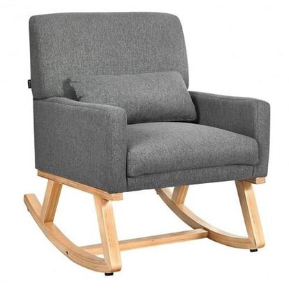 Изображение Massage Rocking Chair Upholstered Armchair with Lumbar Support-Gray - Color: Gray - Size: 26.5" x 34" x 33.5"