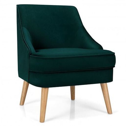 Picture of Velvet Upholstered Accent Chair with Rubber Wood Legs-Green - Color: Green