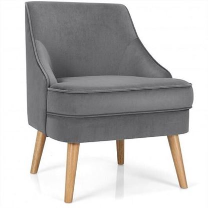 Picture of Velvet Upholstered Accent Chair with Rubber Wood Legs-Gray - Color: Gray