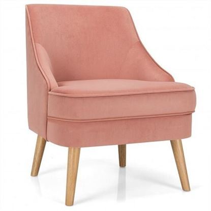 Picture of Velvet Upholstered Accent Chair with Rubber Wood Legs-Pink - Color: Pink