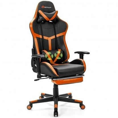 Изображение Reclining Racing Chair with Lumbar Support Footrest-Orange - Color: Orange