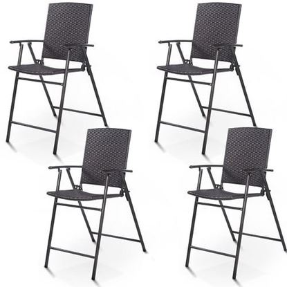Foto de Set of 4 Folding Rattan Bar Chairs with Footrests and Armrests for Outdoors and Indoors - Color: Brown