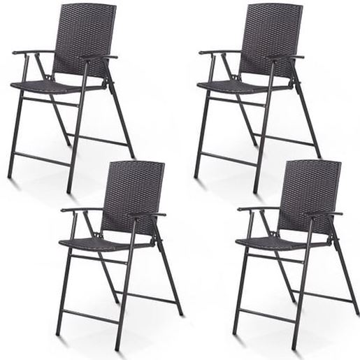 Foto de Set of 4 Folding Rattan Bar Chairs with Footrests and Armrests for Outdoors and Indoors - Color: Brown