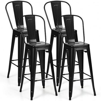Picture of 30" Height Set of 4 High Back Metal Industrial Bar Stools-Black - Color: Black - Size: 17" x 17" x 46"
