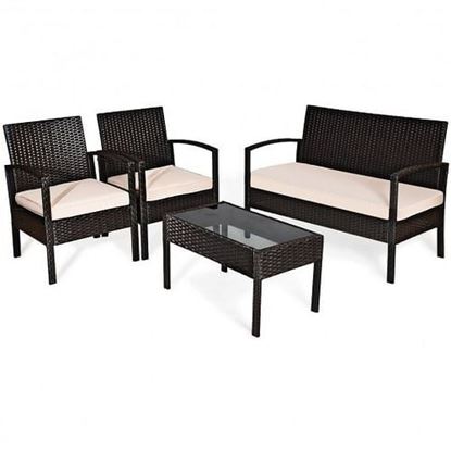 Foto de 4 Pieces Patio Furniture Sets Rattan Chair Wicker Set Outdoor Bistro