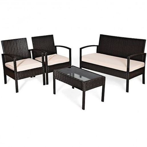 Picture of 4 Pieces Patio Furniture Sets Rattan Chair Wicker Set Outdoor Bistro