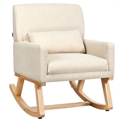 Foto de Rocking Chair Upholstered Armchair with Lumbar Support-Beige - Color: Beige - Size: 26.5" x 34" x 33.5"