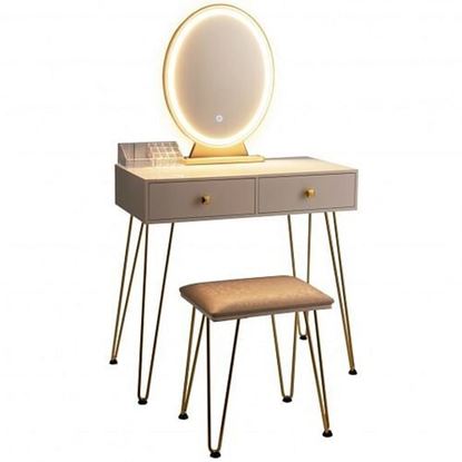 Picture of Industrial Makeup Dressing Table with 3 Lighting Modes-White - Color: White