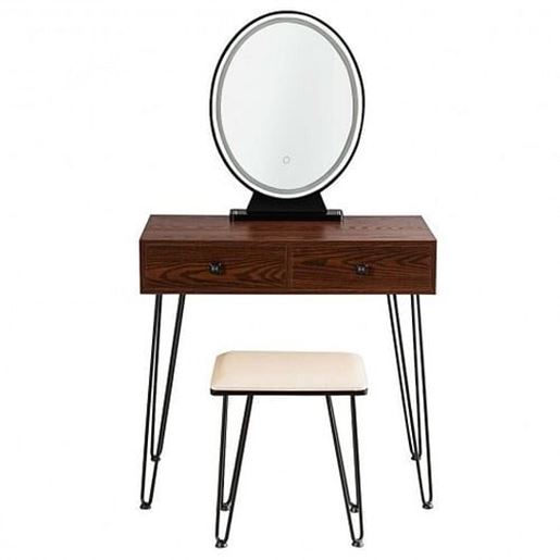 Picture of Industrial Makeup Dressing Table with 3 Lighting Modes-Coffee - Color: Coffee